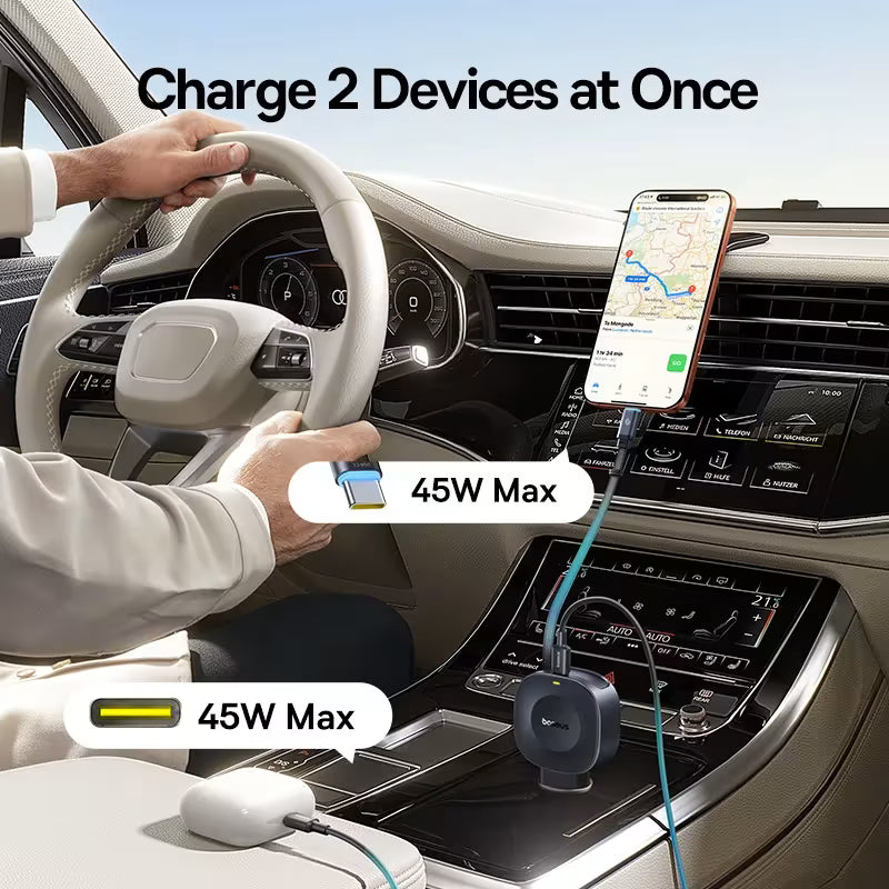 Baseus PrimeTrip VR2 Car Charger with Retractable Cable Magnetic Version C+C 45W