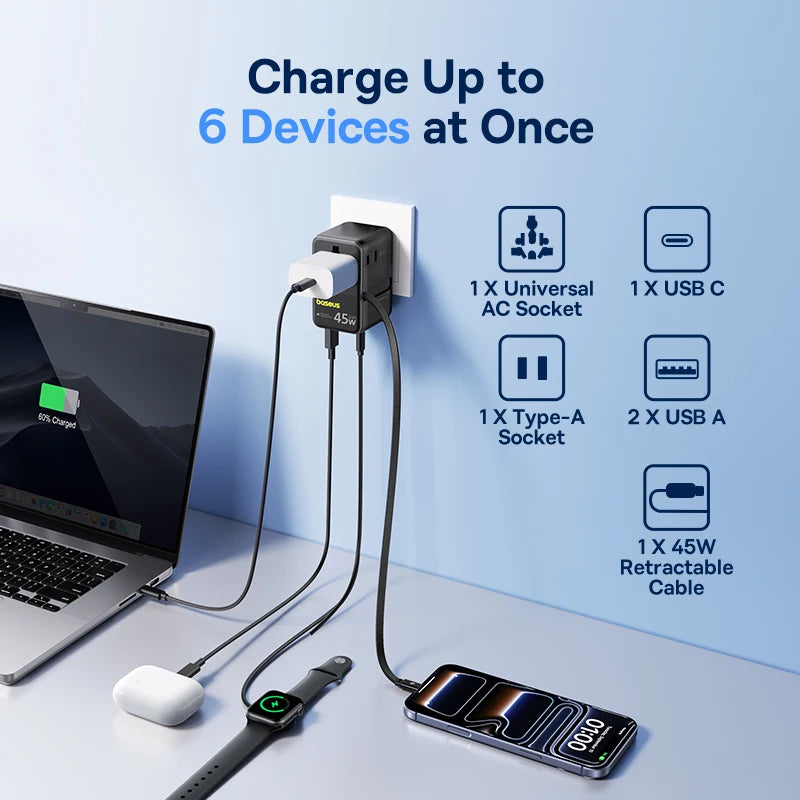 Baseus PicoGo AG11 Universal Travel Adapter 2AC+2U+2C 45W