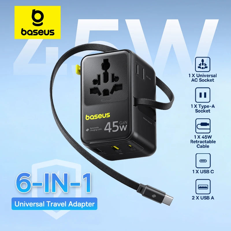 Baseus PicoGo AG11 Universal Travel Adapter 2AC+2U+2C 45W