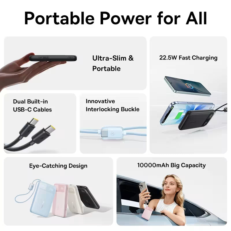 Baseus EnerFill FC11 Digital Display Power Bank with Dual Built-in Cables 10000mAh 22.5W