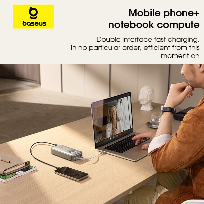 Baseus Nomos Digital Display Fast-Charging PowerBank With Retractable Cable USB-C Edition 20,000 mAh 65W