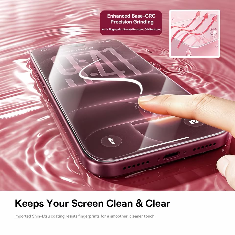 Baseus Crystalline Anti-Reflective Full-Coverage Tempered Glass Screen Protector for iPhone 18 Series (with Dustproof Installation Tray Clear Pack of 1 (Includes 1 Cleaning Kit)