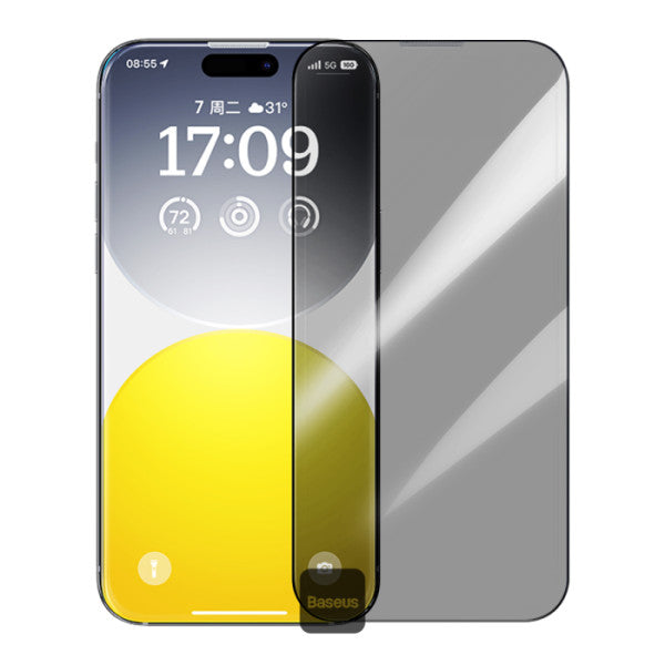 Baseus Sapphire Series Full-Coverage Tempered Glass Screen Protector (with Built-in Dust Filter) for iP 15 Series (Pack of 1, with cleaning kit and dust-proof installation tool)