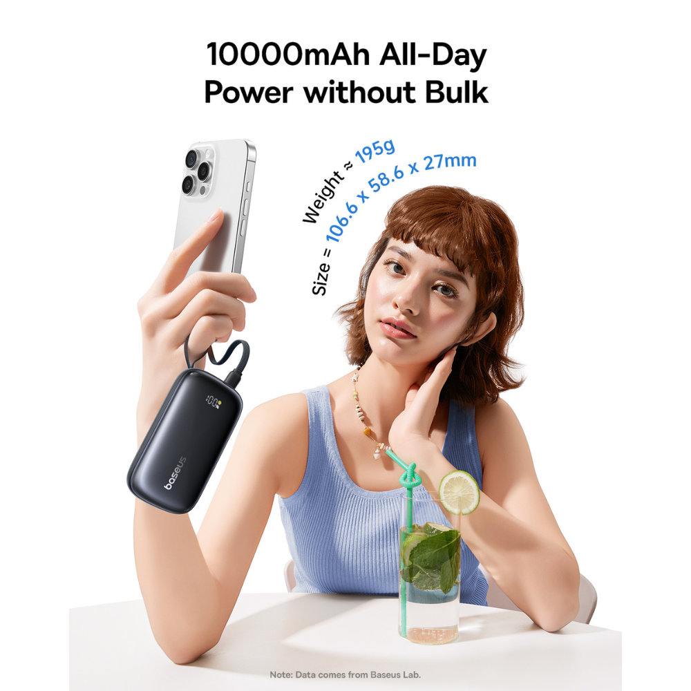 Baseus EnerFill FC21 Qpow 3 Ultra Digital Display Power Bank with Detachable Cable 10000mAh 22.5W