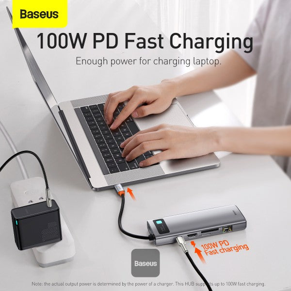 Baseus Metal Gleam Series 9-in-1 Multifunctional Type-C HUB Docking Station Space Gray（Type-C to  HDMI*1+USB3.0*3+PD*1+RJ45*1+SD/TF*1+VGA*1)