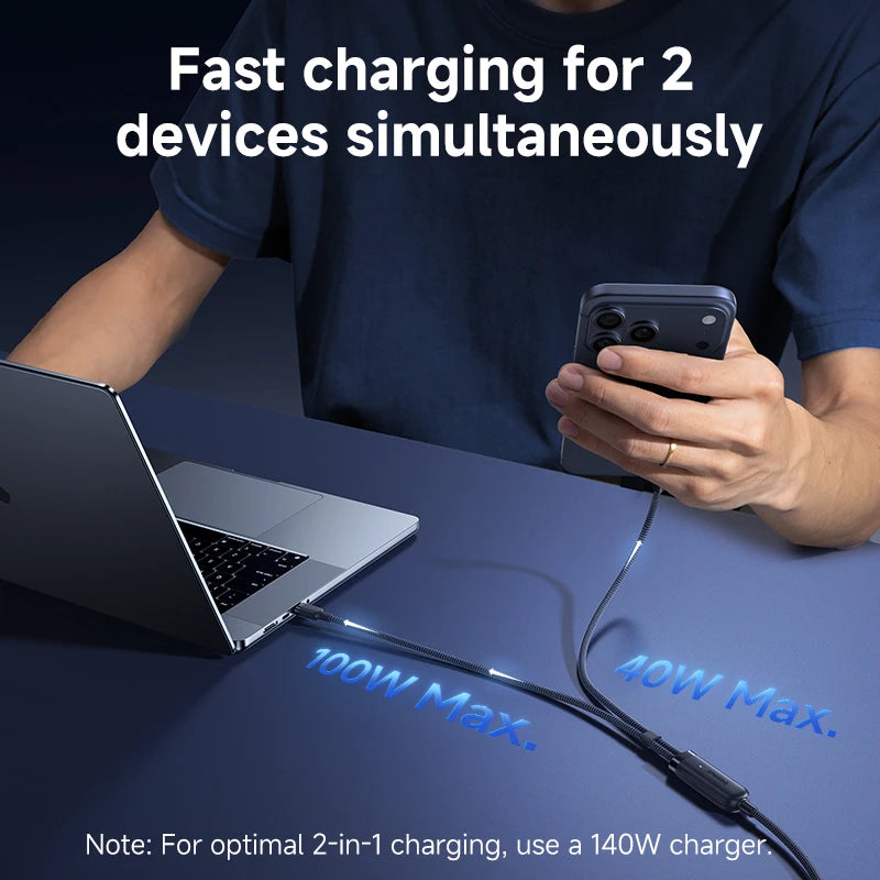 Baseus Flash 4 2-in-1 Fast Charging Cable USB-C to C+C 140W 1.5m Cosmic Black