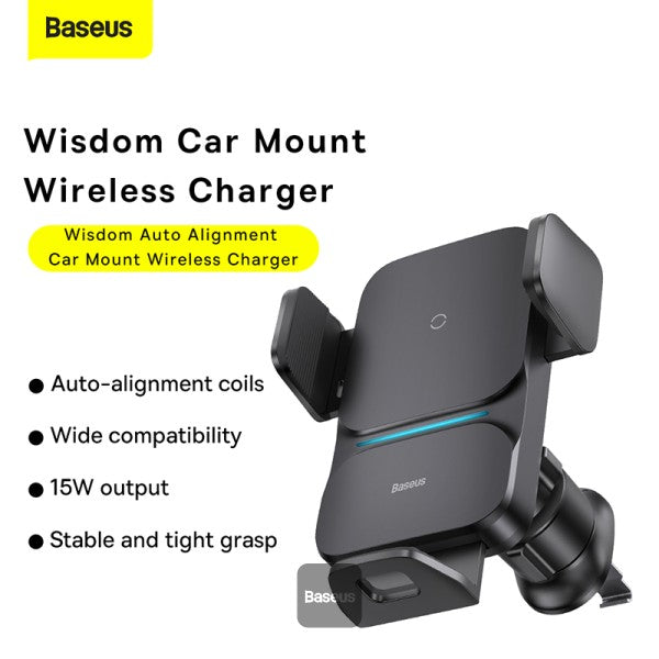 Baseus Wisdom Auto Allignment Car Mount Wireless Charger 15W (Air Vent Type)