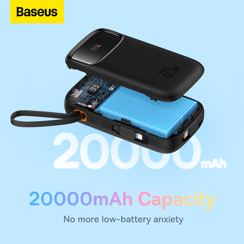 Baseus Qpow2 Dual-Cable Digital Display Fast Charge Power Bank 20000mAh 22.5W (With: Simple charging cable  Type-C  3A 0.3m  Black)