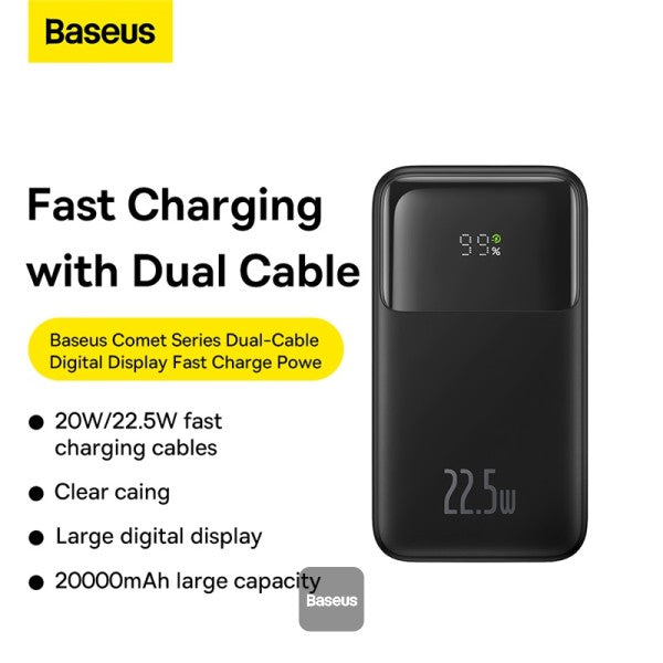 Baseus Comet  Series Dual-Cable Digital Display Fast Charge Power Bank 10000mAh 22.5W (With Simple Series Charging Cable USB to Type-C  30cm）