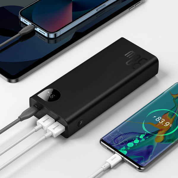Baseus Adaman Metal Digital Display Fast charge Power Bank 20000mAh 30W（2021  Editon）( Baseus  Mini White charging  cable Type-C to type-c 60W(20V/3A)  50cm)