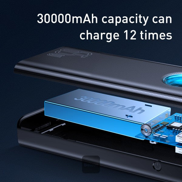 Baseus Amblight Digital Display Fast Charge Power Bank 30000mAh (Include：Baseus Xiaobai Series Fast Charging Cable Type-C  to Type-C 100W(20V/5A) 1m） Overseas Edition