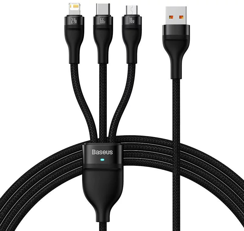 Baseus Flash Series II One-for-three Fast Charging Data Cable USB to M+L+C 66W