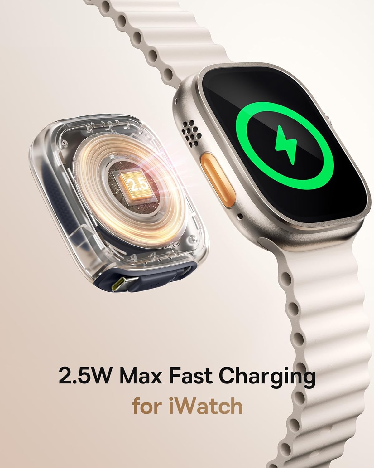 Baseus Retractable USB C Cable for Apple Watch, 100W 5A Fast Charging Cable with 2.5W Max Wireless Charger