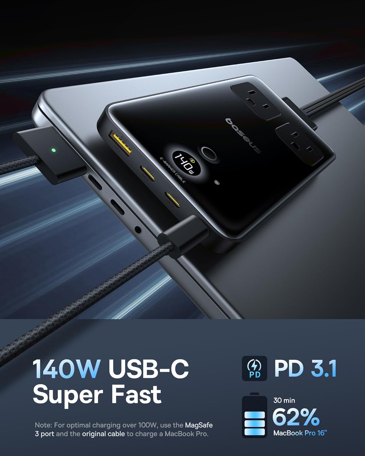Baseus Blade Power Strip 2AC+1U+3C 140W