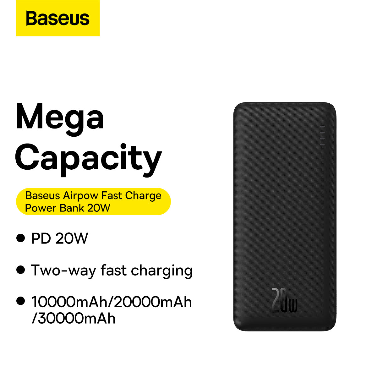 Baseus Airpow Fast Charge Power Bank 30000mAh 20W（With Simple Series Charging Cable USB to Type-C 0.3m Black）