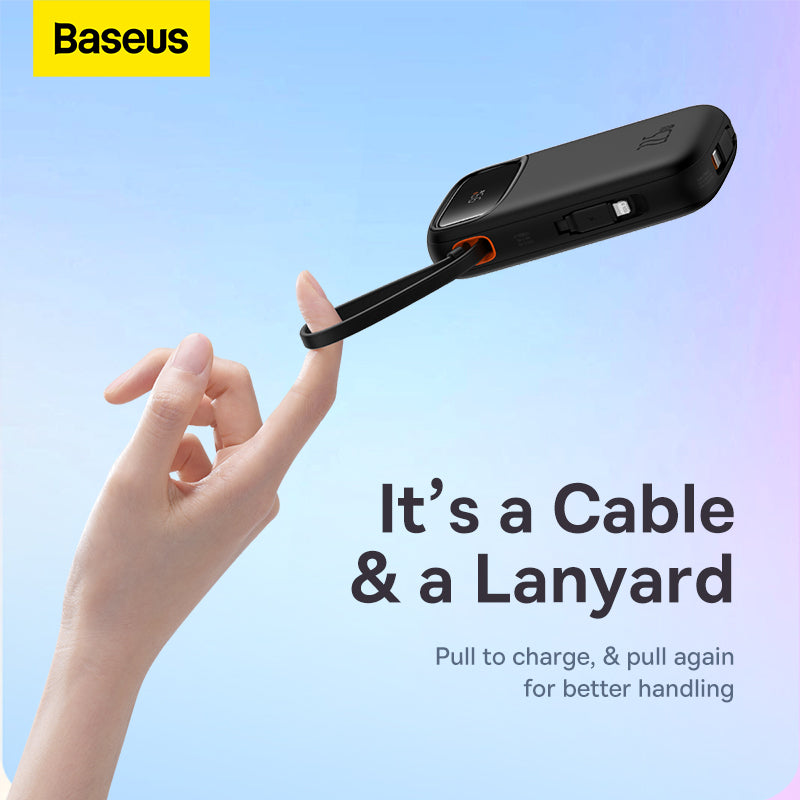 Baseus Qpow2 Dual-Cable Digital Display Fast Charge Power Bank 20000mAh 22.5W (With: Simple charging cable  Type-C  3A 0.3m  Black)