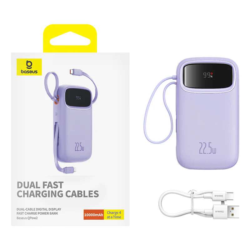 Baseus Qpow2 Dual-Cable Digital Display Fast Charge Power Bank 10000mAh 22.5W（With: Simple charging cable  Type-C  3A 0.3m )