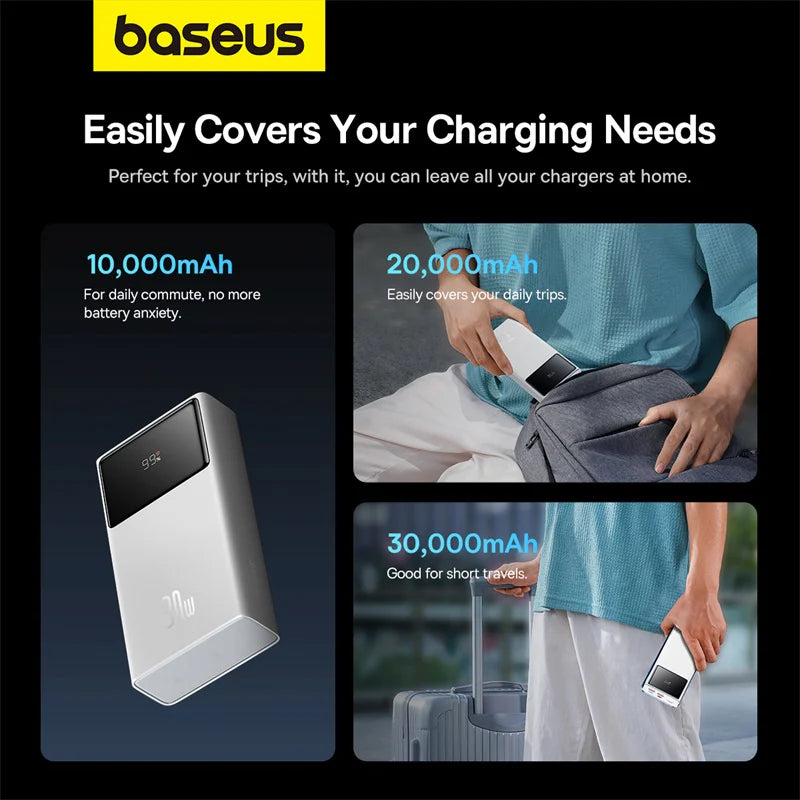 Baseus Star-Lord Digital Display Fast Charging Power Bank 30000mAh 30W (With Simple Series Charging Cable USB to Type-C 3A 0.3m Black）