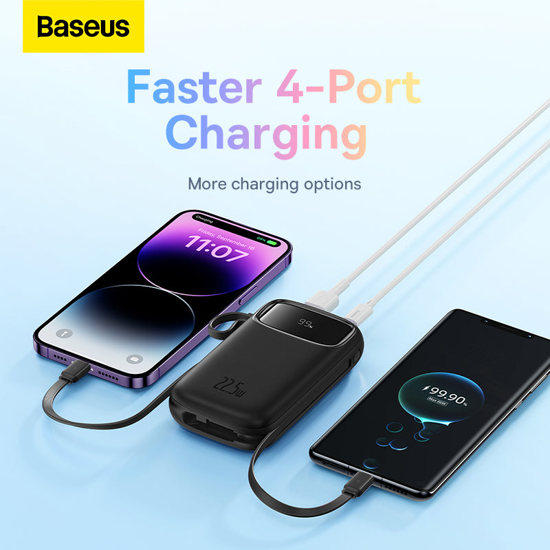 Baseus Qpow2 Dual-Cable Digital Display Fast Charge Power Bank 20000mAh 22.5W (With: Simple charging cable  Type-C  3A 0.3m  Black)