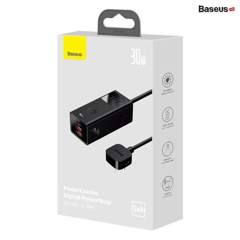 Baseus 30w PowerCombo Digital PowerStrip 3AC+2U+1C With 1.5m Power Cord (CN Plug)