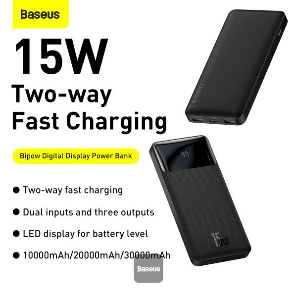 Baseus Bipow Digital Display Power Bank 10000mAh 15W Black Overseas Edition