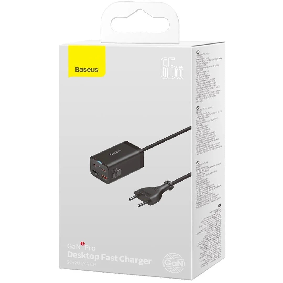 Baseus GaN3 Pro Desktop Fast Charger 2C+2U 65W CN Black(Include?Baseus Xiaobai series fast charging Cable Type-C to Type-C 100W(20V/5A) 1m