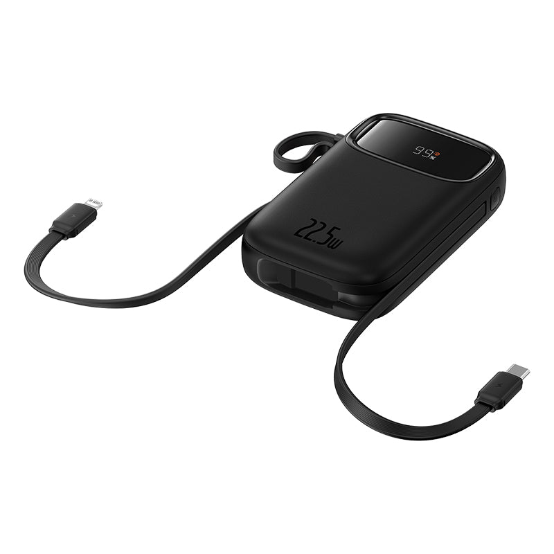 Baseus Qpow2 Dual-Cable Digital Display Fast Charge Power Bank 20000mAh 22.5W (With: Simple charging cable  Type-C  3A 0.3m  Black)