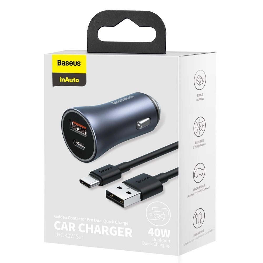 Baseus Golden Contactor Pro Dual Quick Car Charger U+C 40w