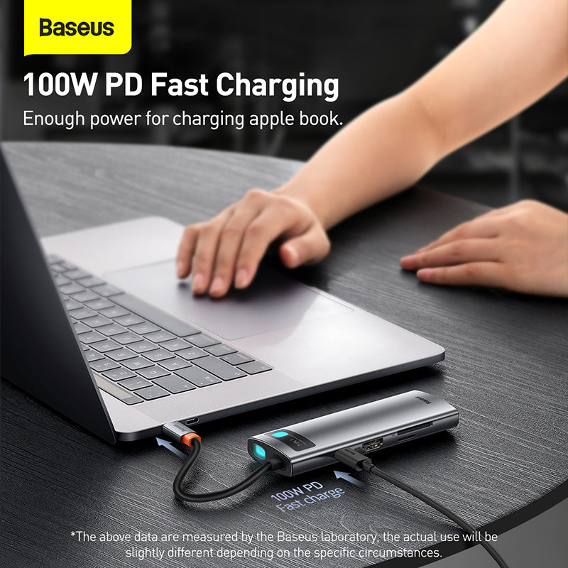 Baseus Metal Gleam Series 7-in-1 Multifunctional Type-C HUB Docking Station Gray （
Type-C to HDMI*1+USB3.0*3+PD*1+VGA*1+RJ45*1）