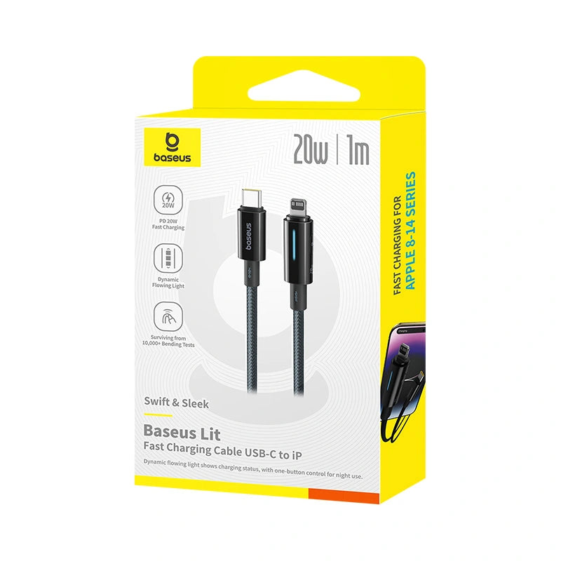 Baseus Lit Button-Control Fast Charging Data Cable USB-C to iP 20W