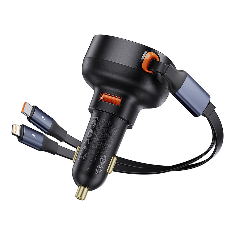 Baseus Enjoyment Pro Car Charger U+Retractable C & iP Cable 60W