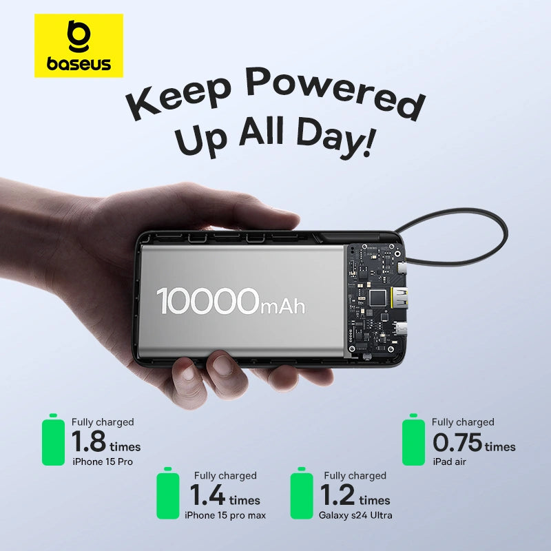 Baseus Bipow 2 Digital Display Power Bank 10000mah 20W With Built-in Type C Cable