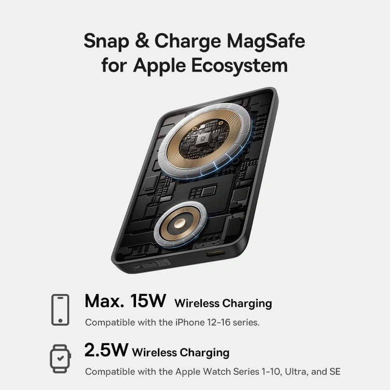 Baseus EnerFill FT11 Magnetic Power Bank for iWatch and Phone 10000mAh 27W Cosmic Black 