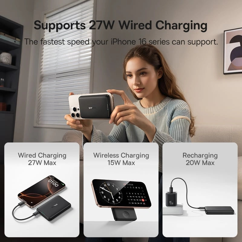 Baseus EnerFill FT11 Magnetic Power Bank for iWatch and Phone 10000mAh 27W Cosmic Black 