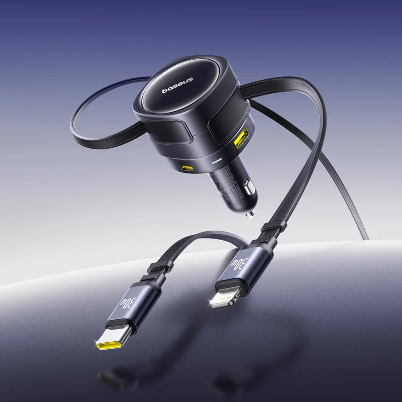 Baseus Enjoyment Max Car Charger C+L Cables & U+C Ports 90W Cosmic Black