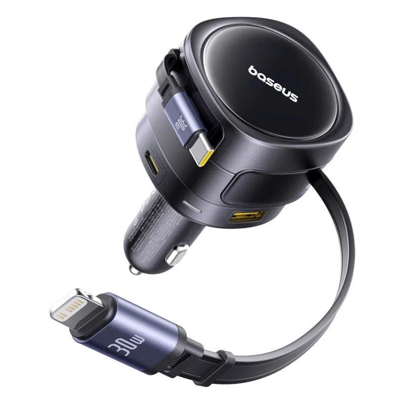 Baseus Enjoyment Max Car Charger C+L Cables & U+C Ports 90W Cosmic Black