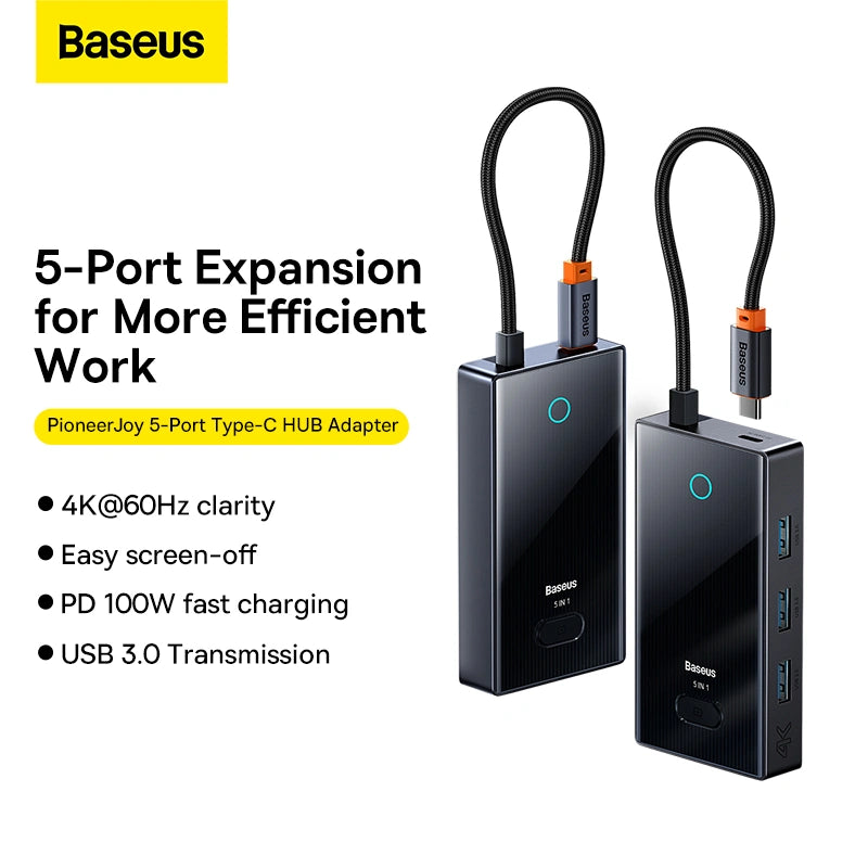 Baseus Focus Series 5-Port Type-C HUB Adapter（Type-C to HDMI4K@60Hz*1+USB3.0*3+PD*1）