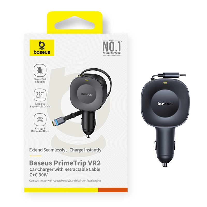 Baseus PrimeTrip VR2 Car Charger with Retractable Cable C+C 30W