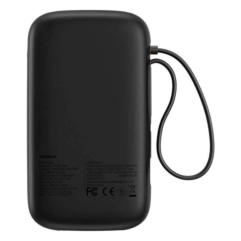 Baseus QPow 2 Digital Display Fast-Charging Power Bank with 2 Built-in Type-C Cable 20000mAh 30W