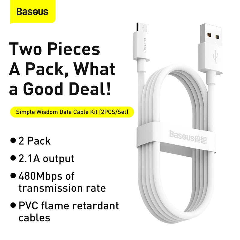 Baseus Simple Wisdom Data Cable Kit USB to Micro 2.1A (2PCS/Set) 1.5m