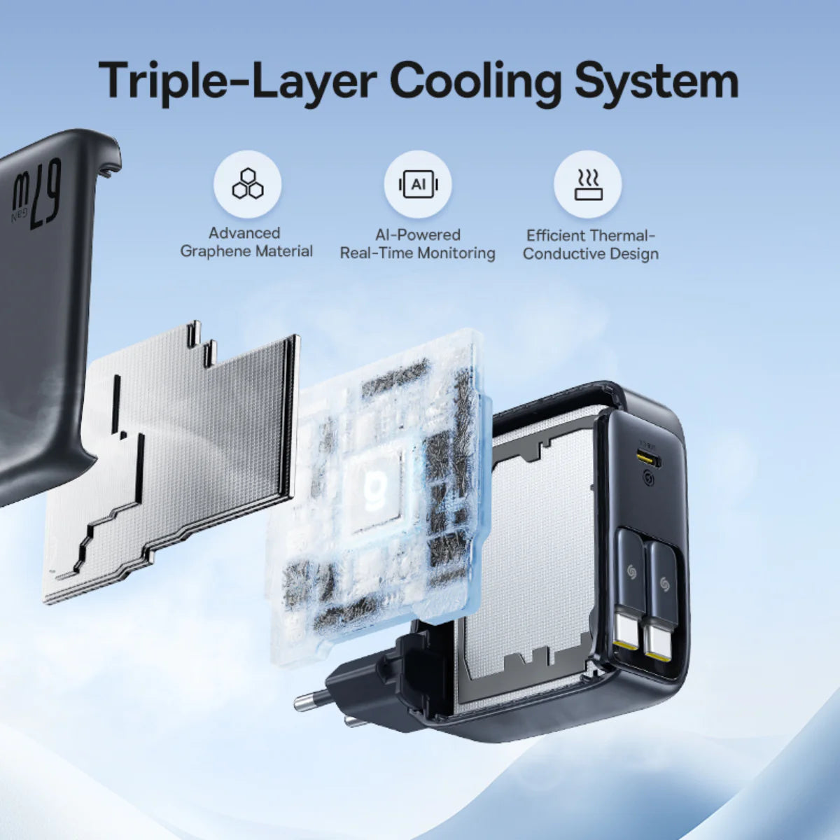 Baseus EnerCore CJ21 Fast Charger with Dual Retractable Cables 3C 67W