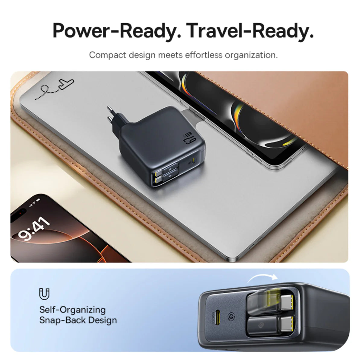 Baseus EnerCore CJ21 Fast Charger with Dual Retractable Cables 3C 67W
