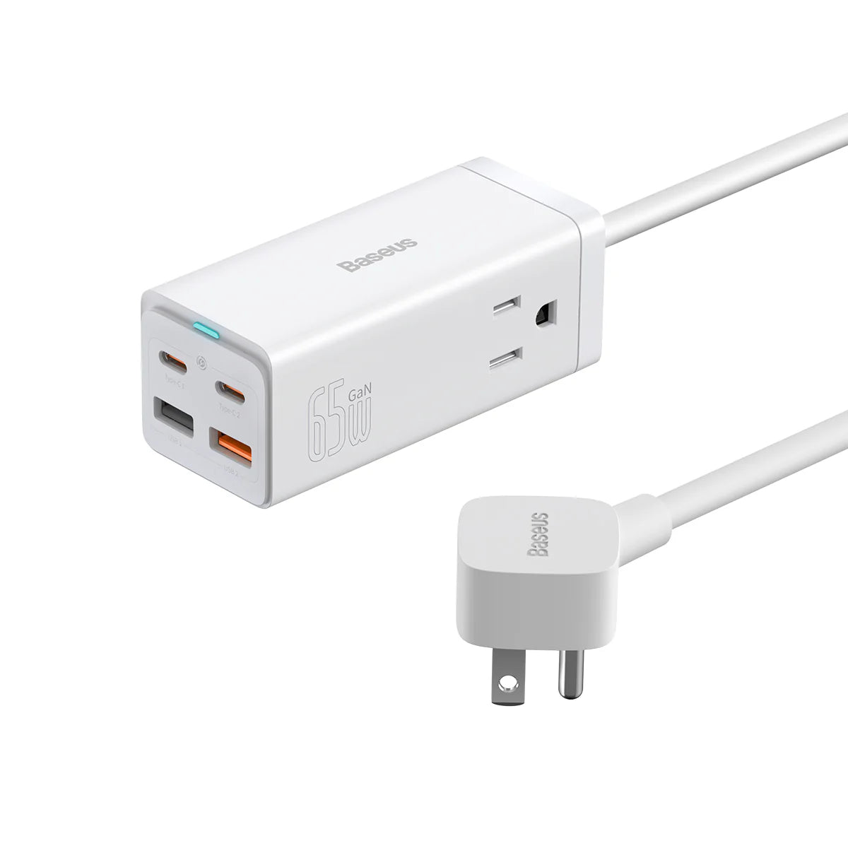 Baseus GaN3 Pro  Desktop Powerstrip AC+2 U+2C  65W CN White (With Mini White Cable Type-C to Type- C 100W(20V/5A) 1m White）