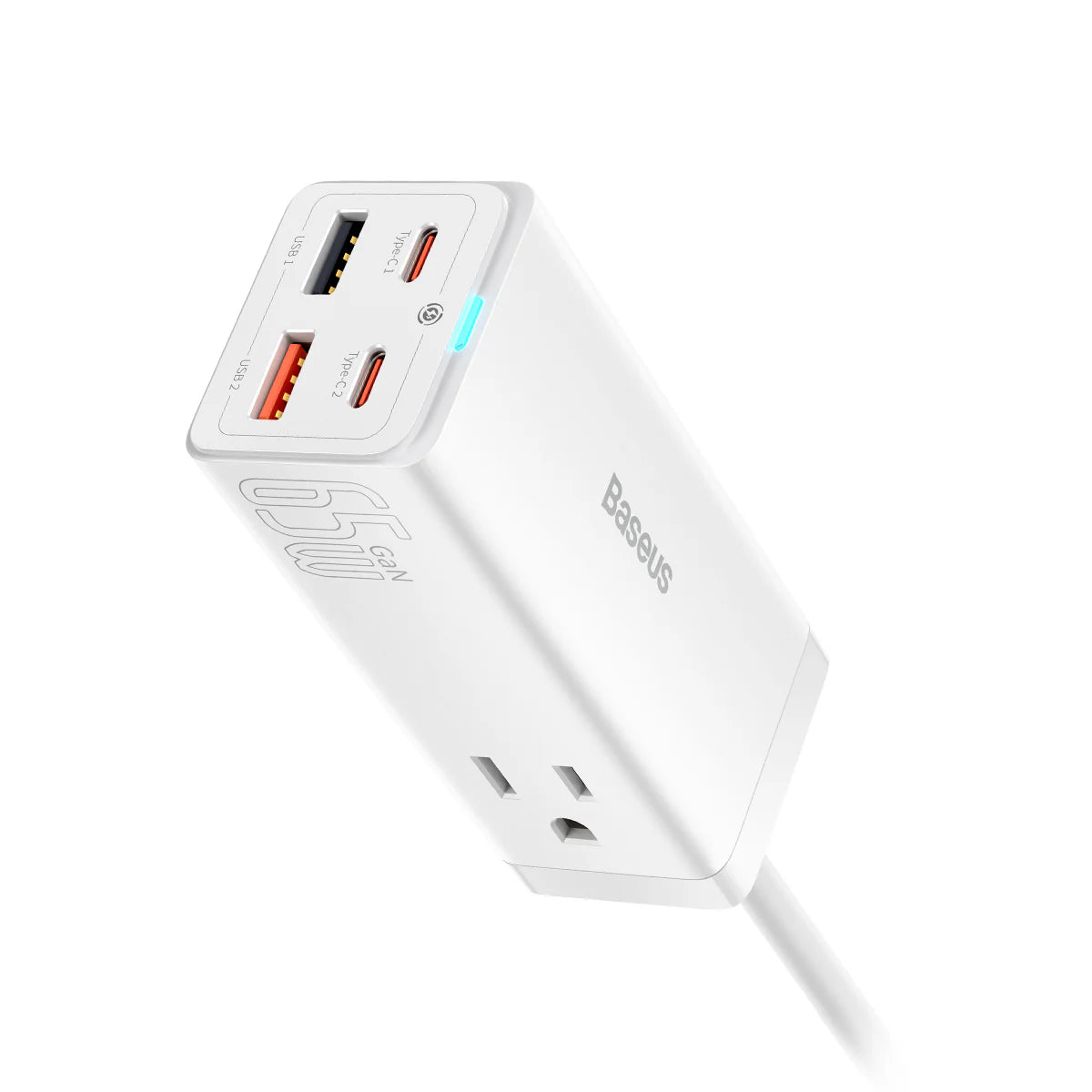 Baseus GaN3 Pro  Desktop Powerstrip AC+2 U+2C  65W CN White (With Mini White Cable Type-C to Type- C 100W(20V/5A) 1m White）