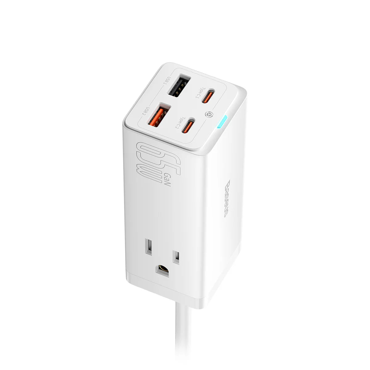 Baseus GaN3 Pro  Desktop Powerstrip AC+2 U+2C  65W CN White (With Mini White Cable Type-C to Type- C 100W(20V/5A) 1m White）