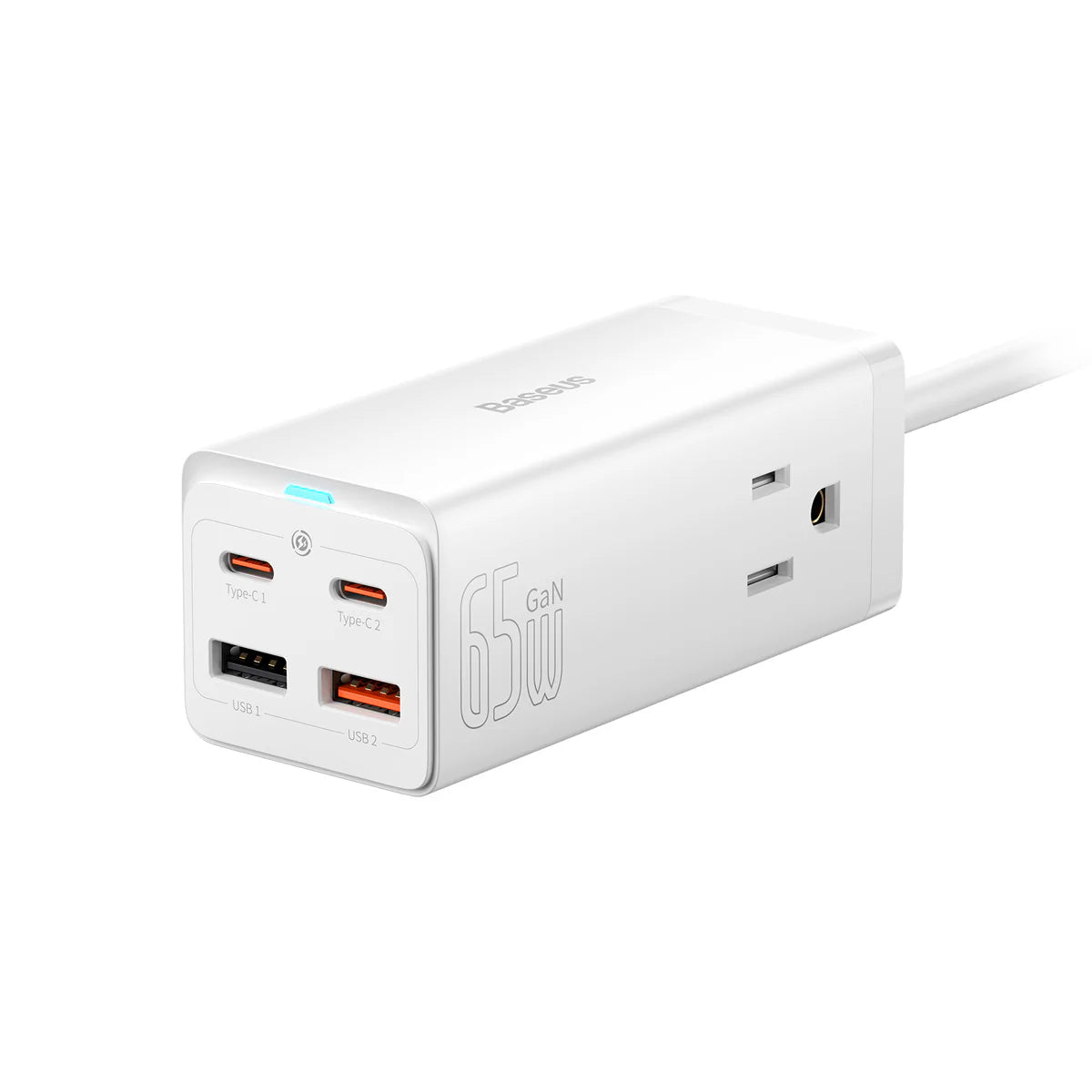 Baseus GaN3 Pro  Desktop Powerstrip AC+2 U+2C  65W CN White (With Mini White Cable Type-C to Type- C 100W(20V/5A) 1m White）