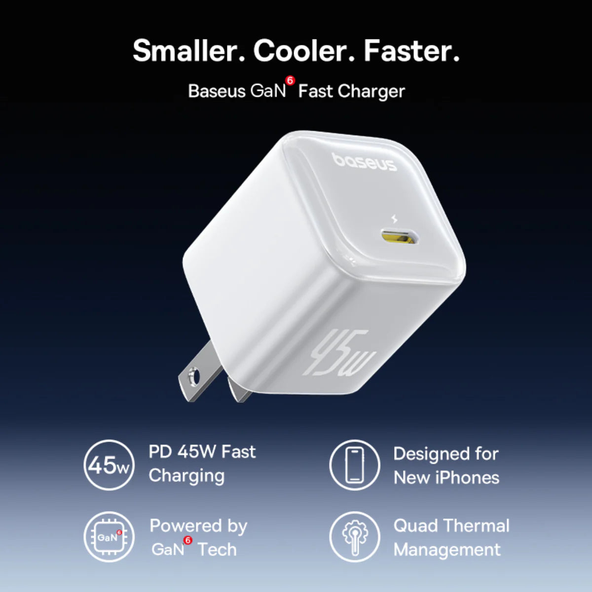 Baseus  GaN6 USB-C Charger 45W  Pack of 2