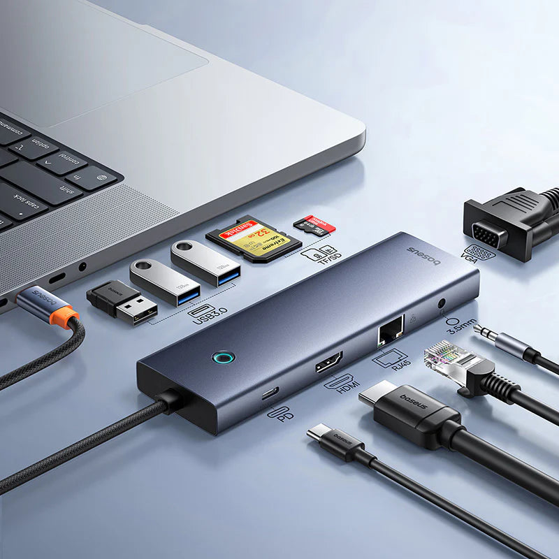 Baseus UltraJoy Series 10-Port HUB Docking Station Space Grey（Type-C to HDMI4K@60Hz*1+VGA*1+USB 3.0*3+PD*1+RJ45*1+SD/TF*1+3.5mm*1
