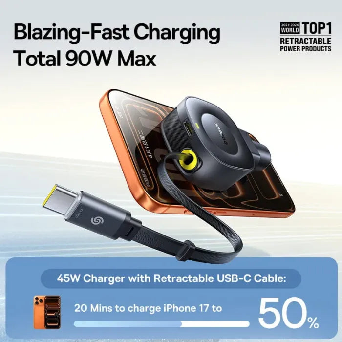 Baseus PrimeTrip VR2 Car Charger with Retractable Cable Magnetic Version C+C 45W