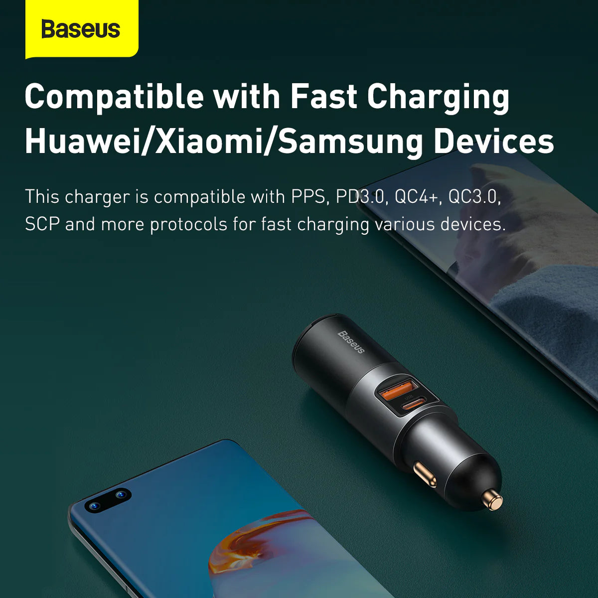 Baseus Share Together Fast Charge Car Charger with Cigarette Lighter Expansion Port 120W